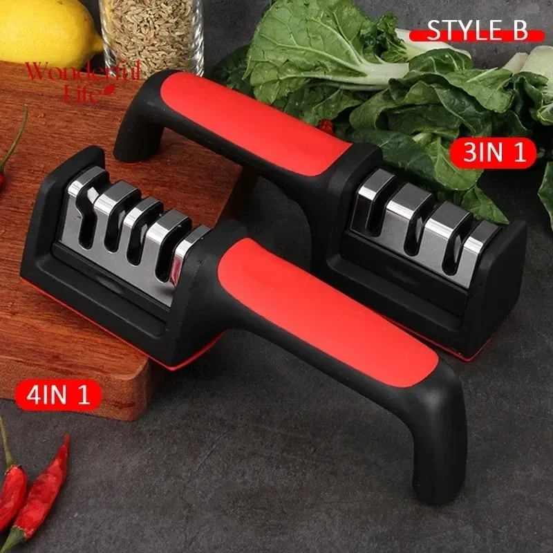 Aiguiseur de couteaux de cuisine 3 étapes, multifonction et portable, pierre à aiguiser noire 3