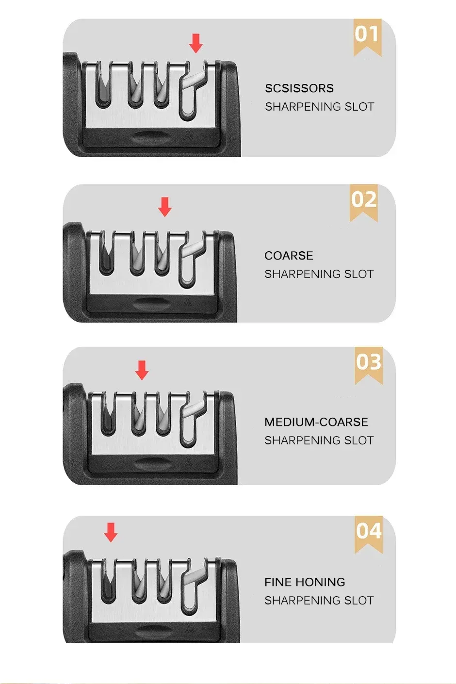 Aiguiseur de couteaux de cuisine à 3 segments