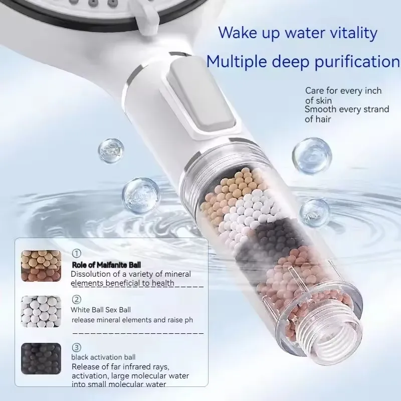 Pommeau de douche à main avec bouton d'arrêt, 5 modes de jet, filtre anti-calcaire, élimine le chlore 2