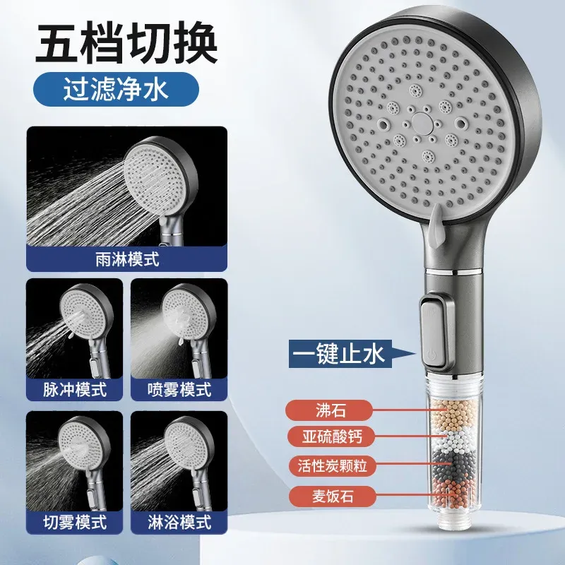 Pommeau de douche à main avec bouton d'arrêt, 5 modes de jet, filtre anti-calcaire, élimine le chlore 9