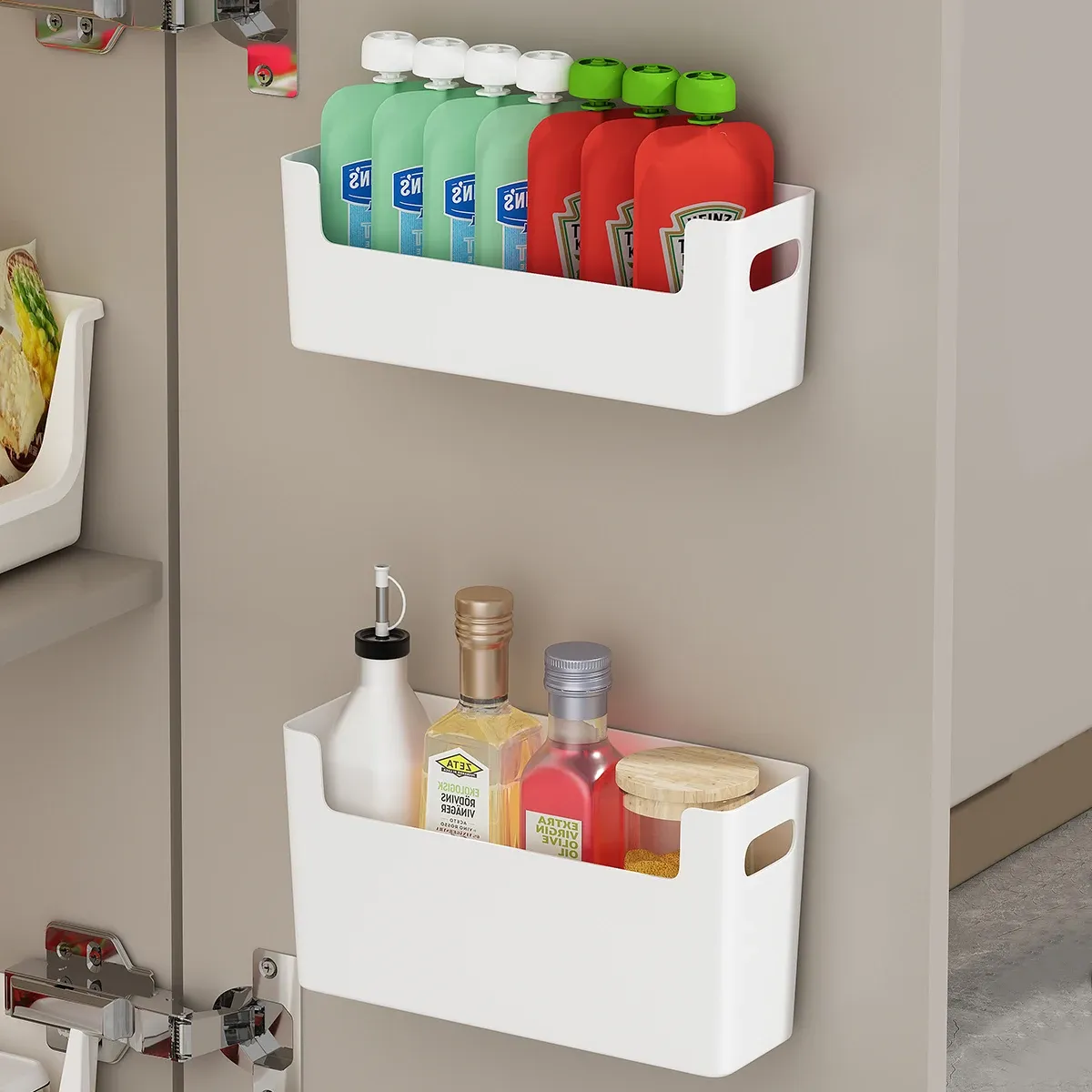 Armoire murale de bureau avec porte et compartiments de rangement, crochet pour sacs 5