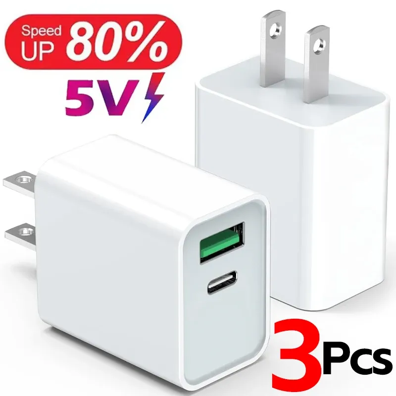 Chargeur rapide USB-C PD 20 W pour iPhone, iPad, Samsung, Xiaomi et Huawei, compatible tablettes et ordinateurs portables, prises US et EU - Image 1