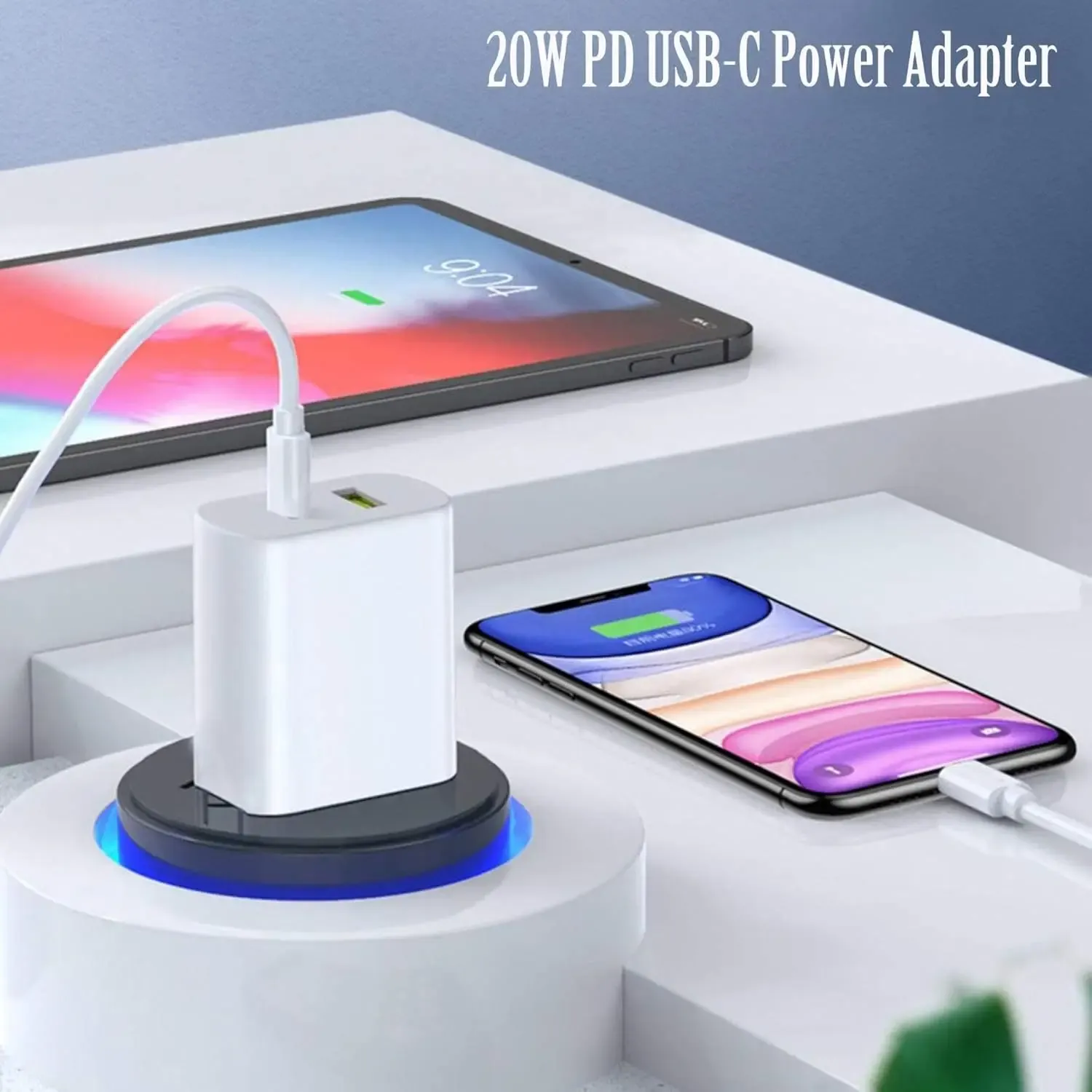Chargeur rapide USB-C PD 20 W pour iPhone, iPad, Samsung, Xiaomi et Huawei, compatible tablettes et ordinateurs portables, prises US et EU 3
