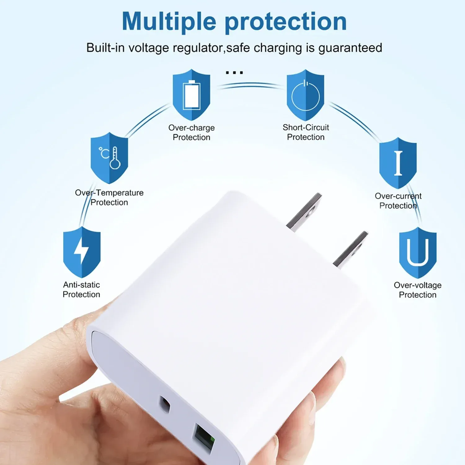 Chargeur rapide USB-C PD 20 W pour iPhone, iPad, Samsung, Xiaomi et Huawei, compatible tablettes et ordinateurs portables, prises US et EU 6