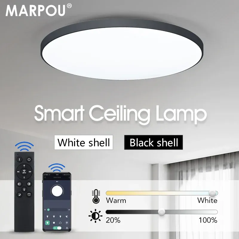 MARPOU – Plafonnier LED intelligent pour chambre à coucher avec télécommande et intensité variable - Image 1