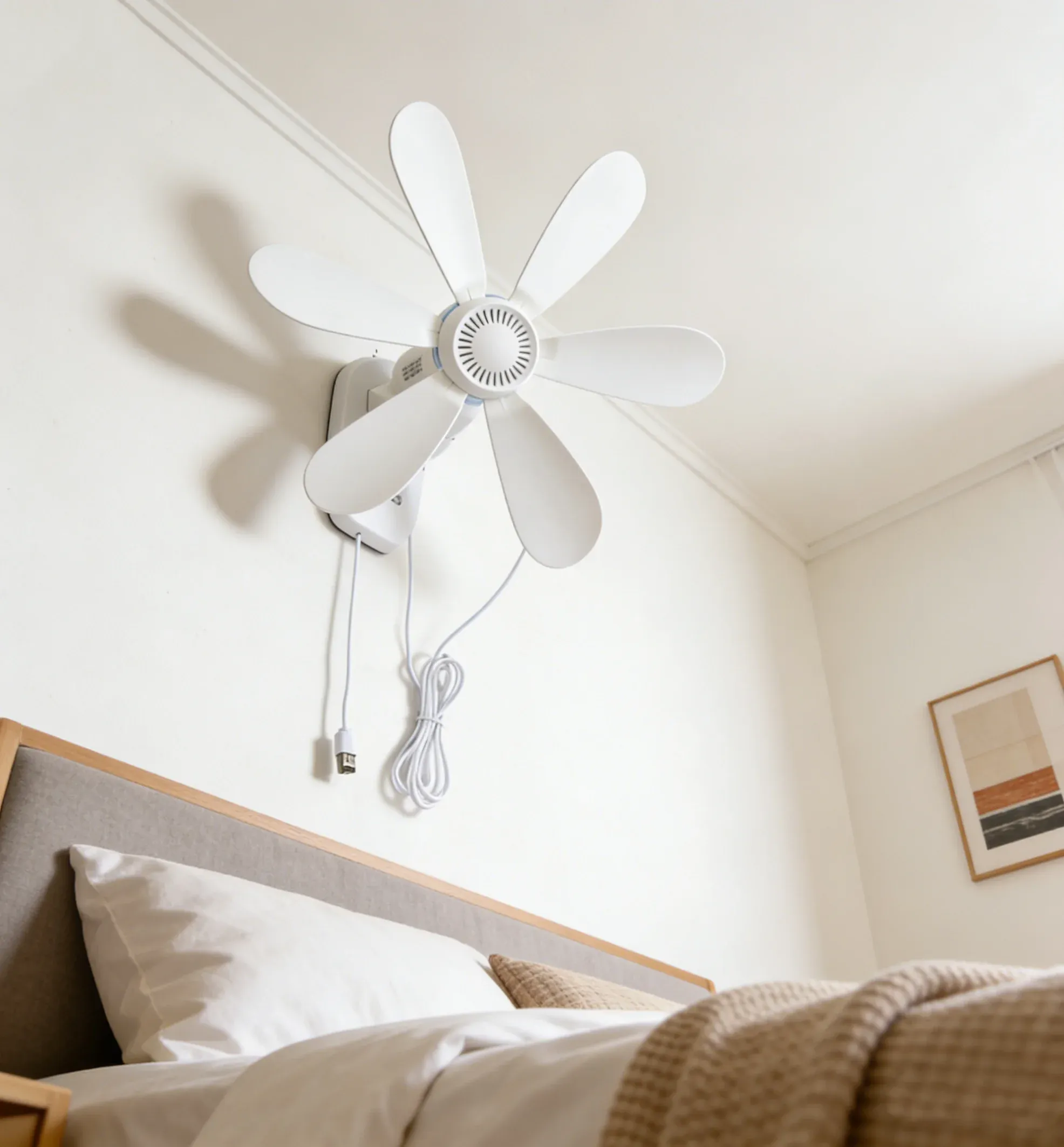 Ventilateur mural 16,5 pouces avec télécommande et minuterie, ventilateur USB 5 V silencieux à 4 vitesses pour chambre et cuisine 2