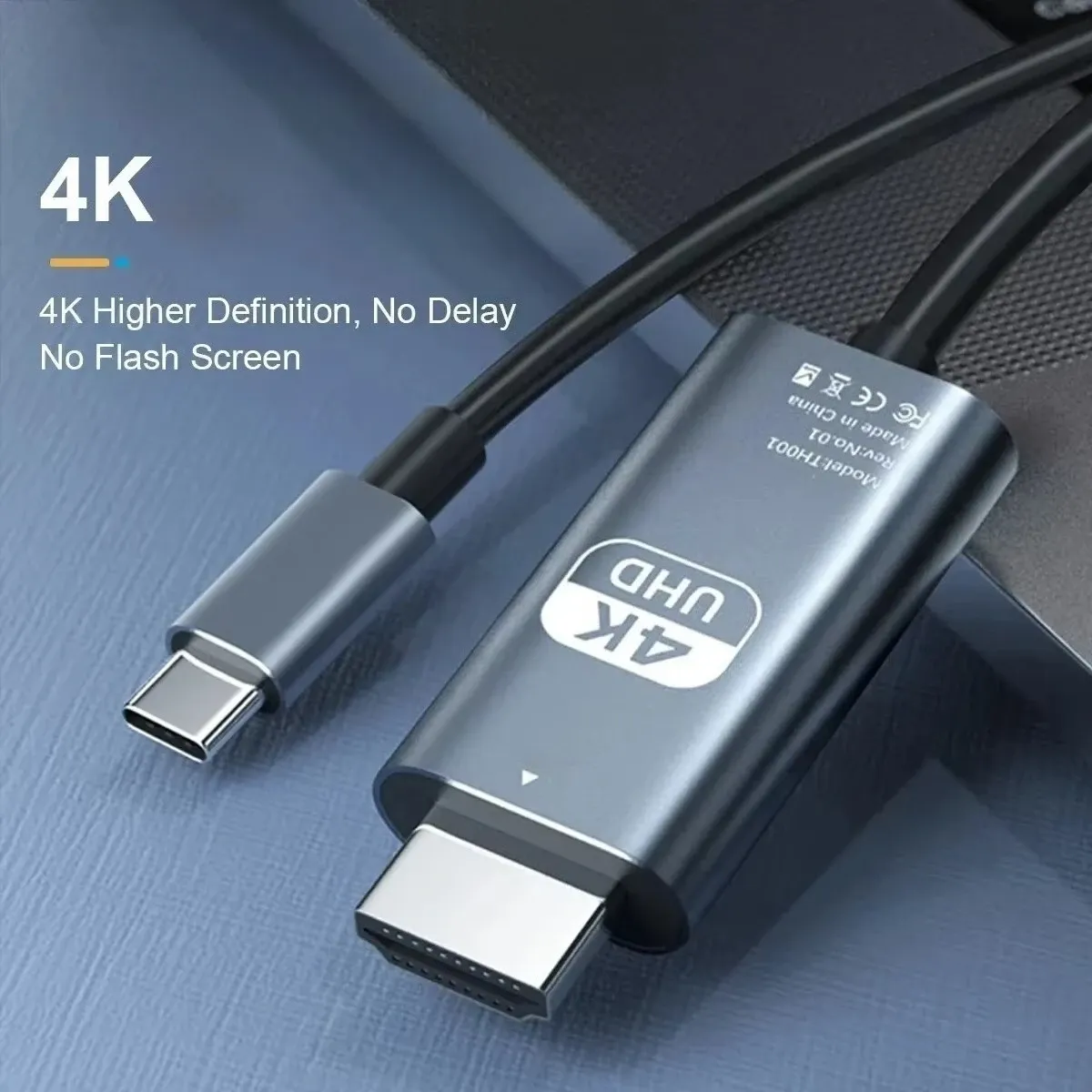Câble adaptateur vidéo HD 4K USB-C vers HDMI, câble tressé de 2 m pour ordinateur portable et téléviseur