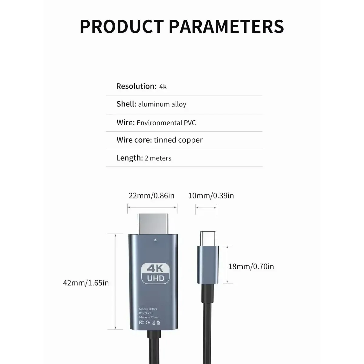 Câble adaptateur vidéo HD 4K USB-C vers HDMI, câble tressé de 2 m pour ordinateur portable et téléviseur 6
