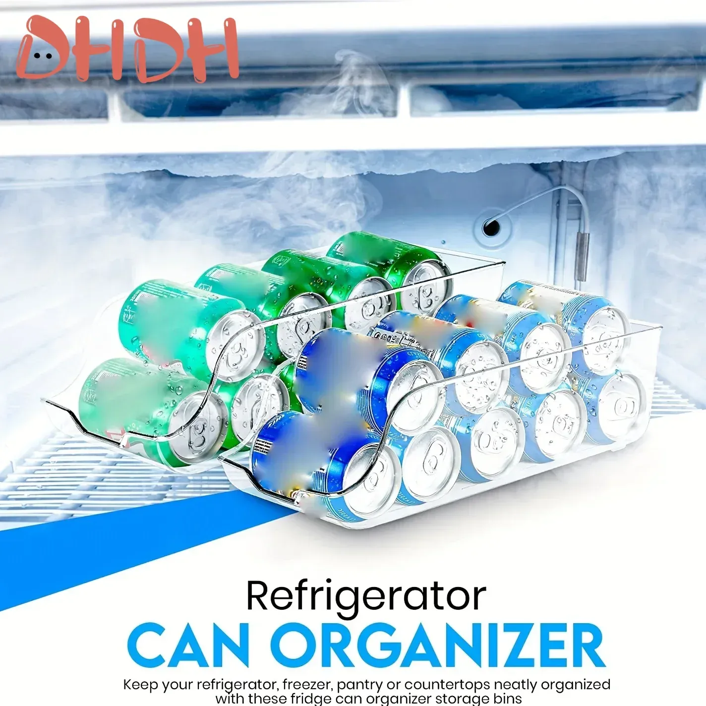 Bac de rangement pour réfrigérateur, organisateur de frigo, boîte de rangement de cuisine, support à canettes, panier de rangement pour garde-manger 2