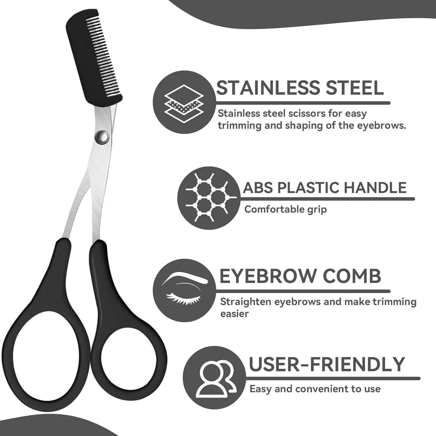Ciseaux de précision pour sourcils avec poignée antidérapante et peigne