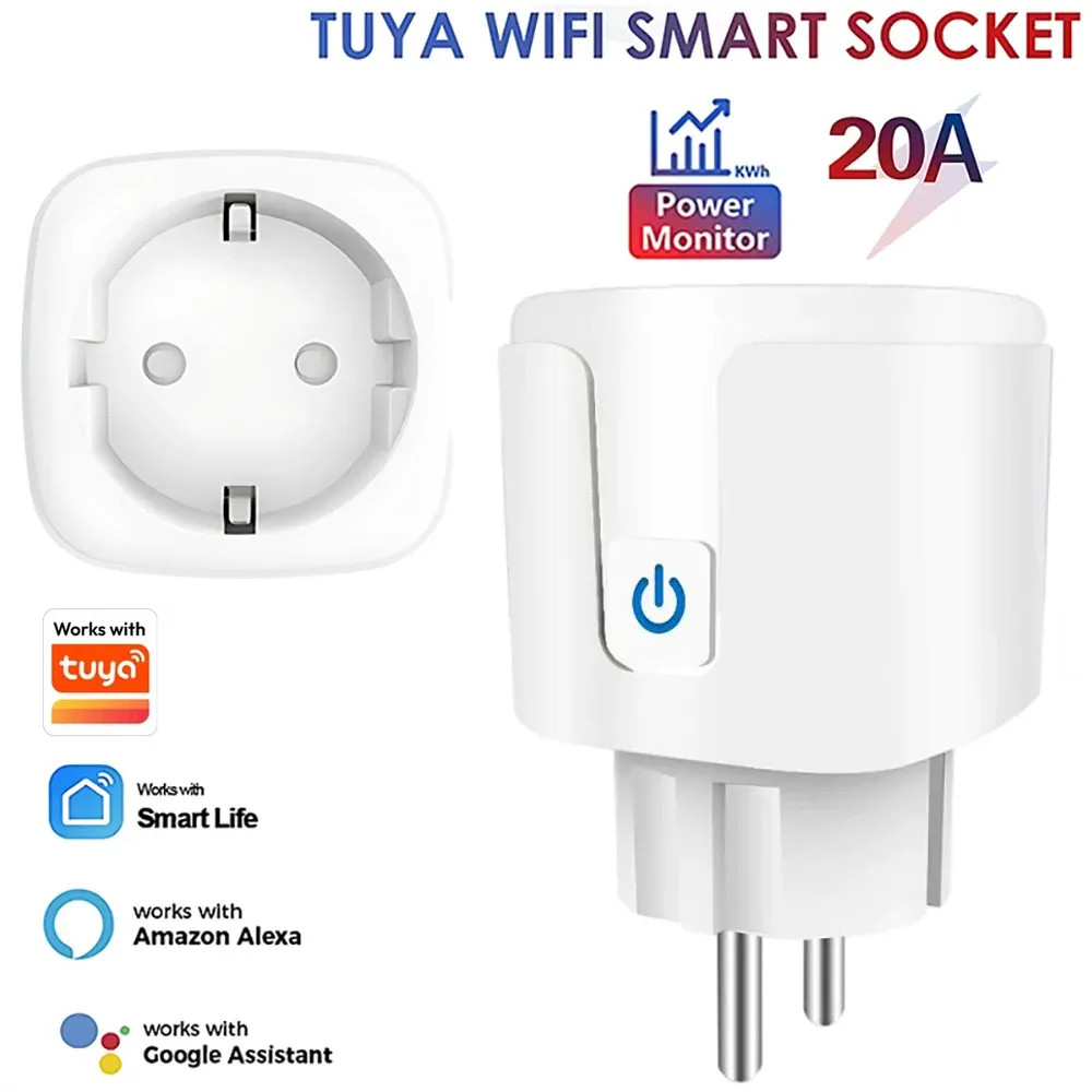 Prise connectée WiFi UE 16/20 A avec mesure de consommation, compatible Tuya, Alexa, Google Home et Alice