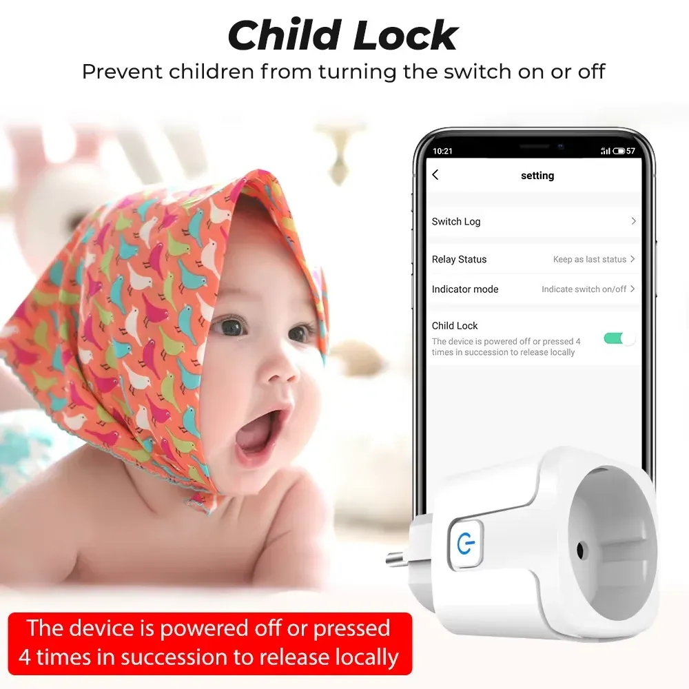 Prise connectée WiFi UE 16/20 A avec mesure de consommation, compatible Tuya, Alexa, Google Home et Alice 2