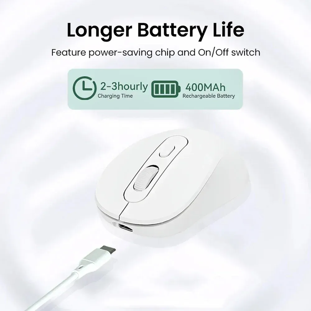 Souris sans fil Bluetooth 5.2 et 2,4 GHz rechargeable, double mode, silencieuse, 1600 DPI, pour PC portable et MacBook Pro 5