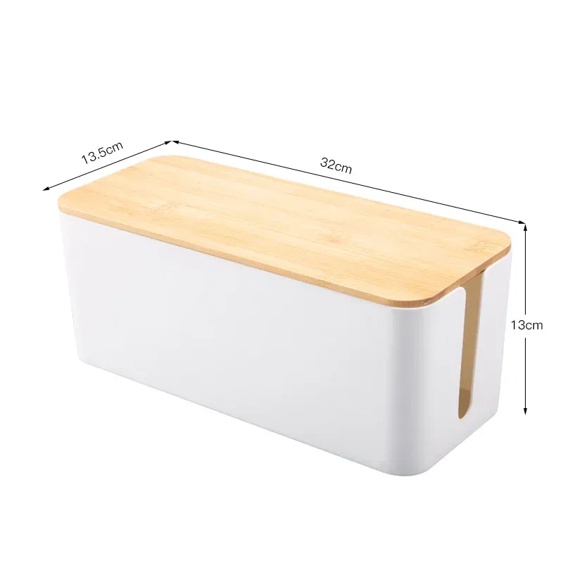 Boîte de rangement avec prise imitation teck, couvercle antipoussière pour gestion des câbles, 1 pièce 4