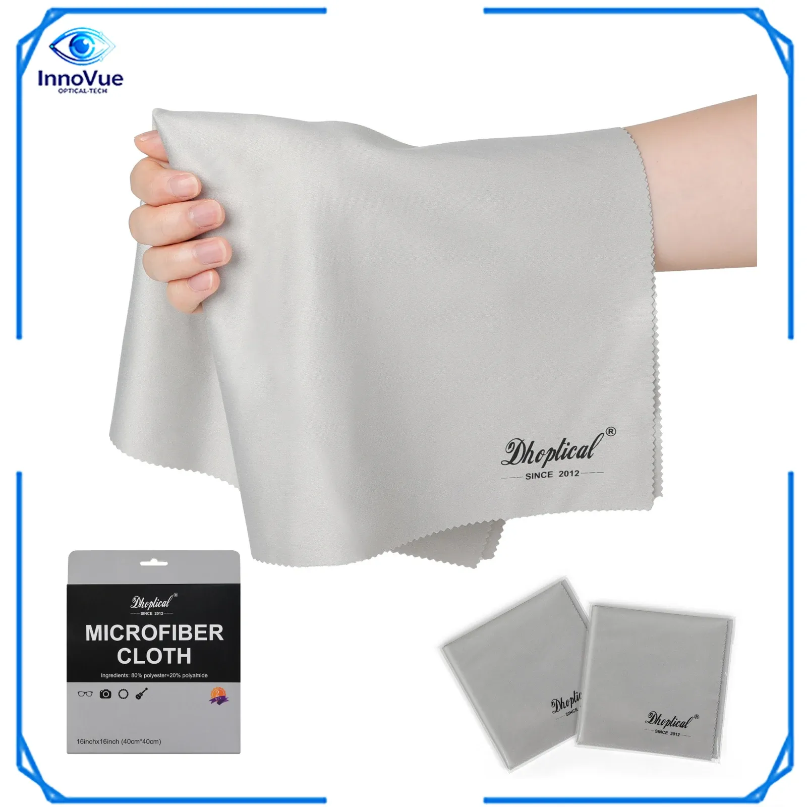 Chiffon de nettoyage en microfibre InnoVue Opto CF-01 noir et gris pour objectif d'appareil photo, lunettes et écran de smartphone - Image 1