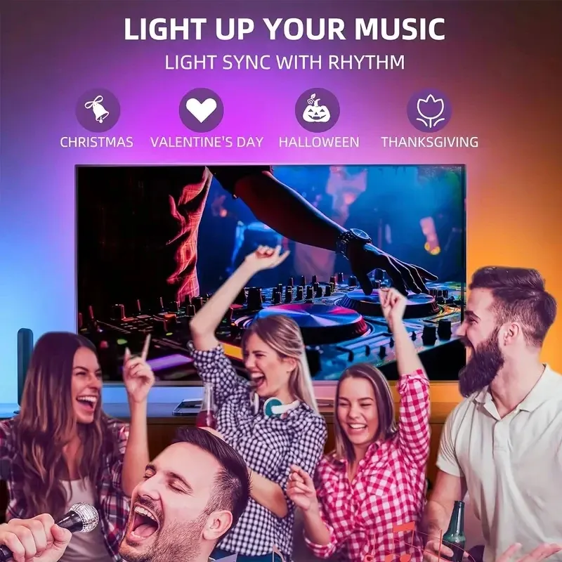 Éclairage synchronisé avec la musique autour d'un téléviseur