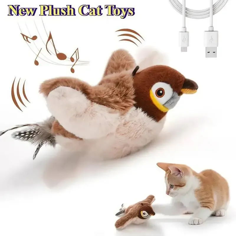 Jouet oiseau interactif en peluche pour chat et chien