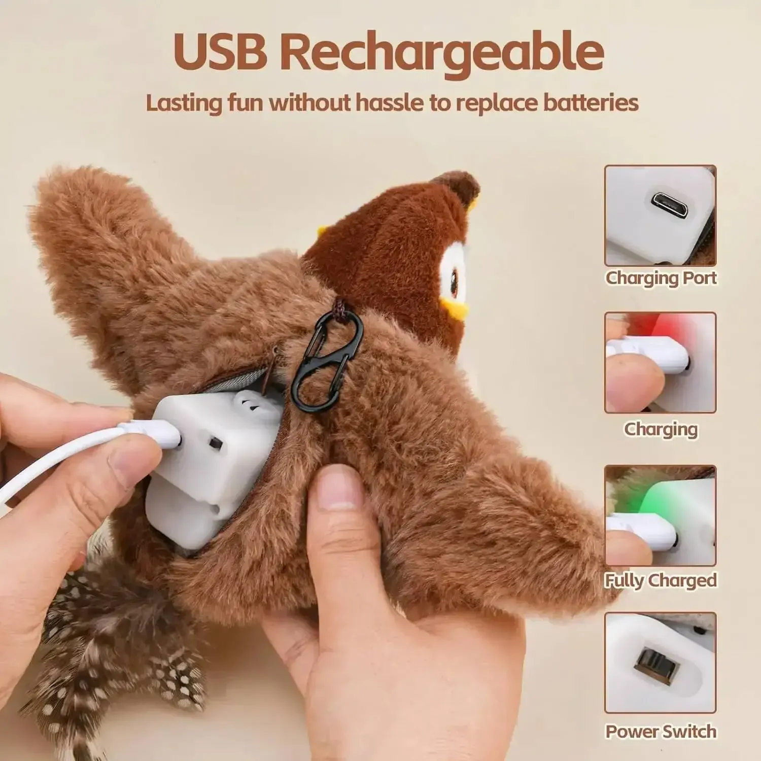 Oiseau simulé rechargeable pour chat et chien