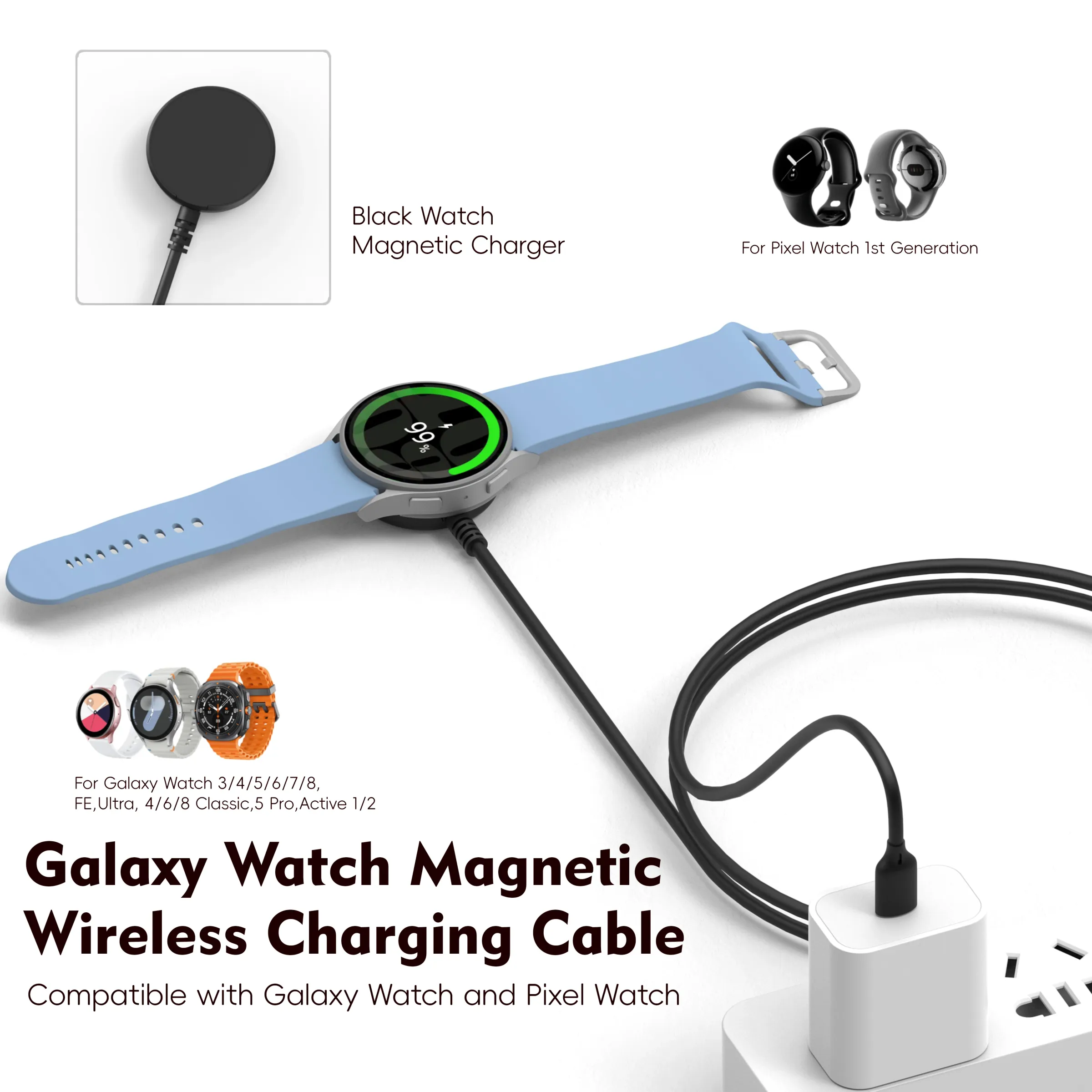 Chargeur Whiress pour Galaxy Watch, compatible avec Galaxy Watch 3, 4, 5, 6, 7, 8, Ultra, Classic 5 Pro et Active 1/2 1