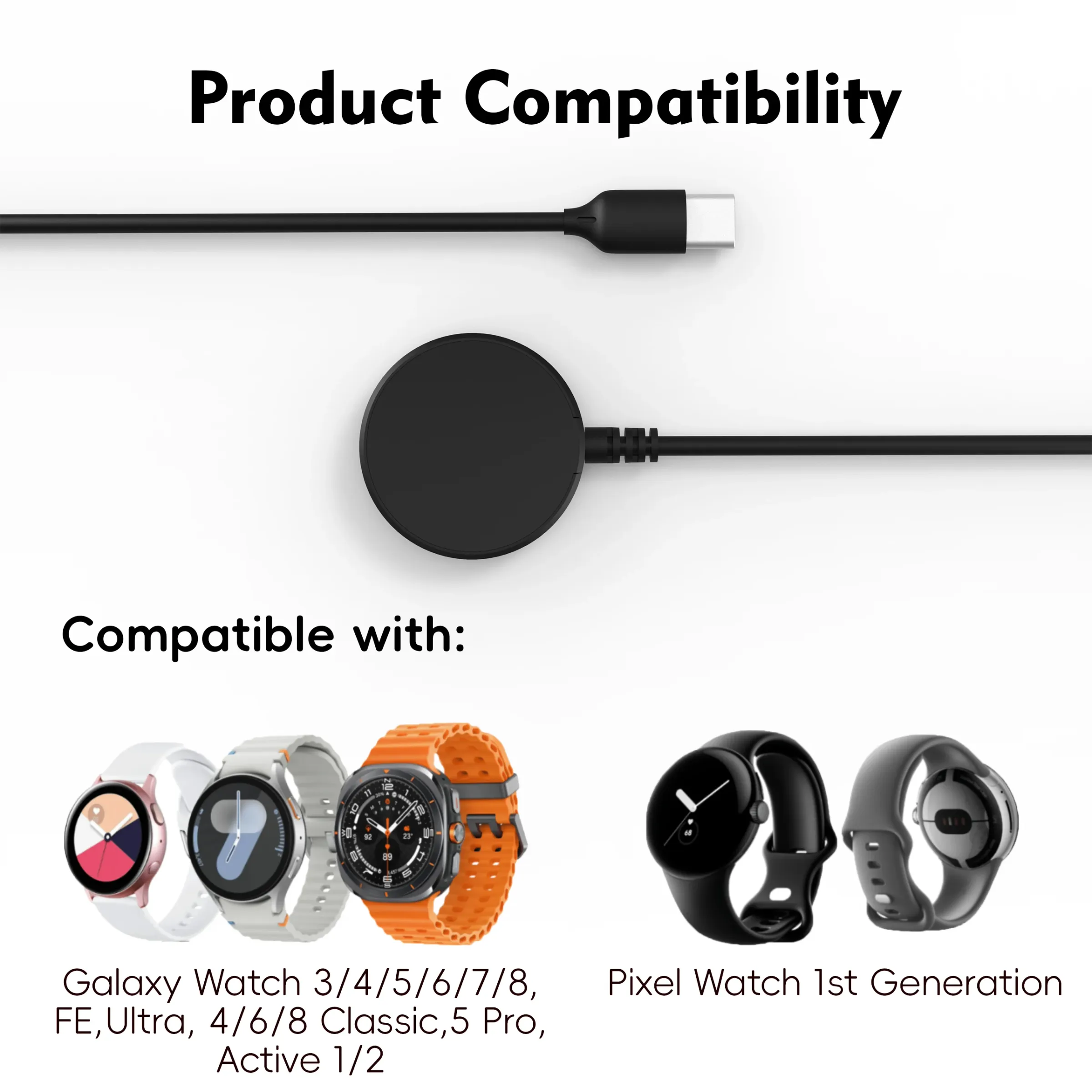 Chargeur Whiress pour Galaxy Watch, compatible avec Galaxy Watch 3, 4, 5, 6, 7, 8, Ultra, Classic 5 Pro et Active 1/2 6