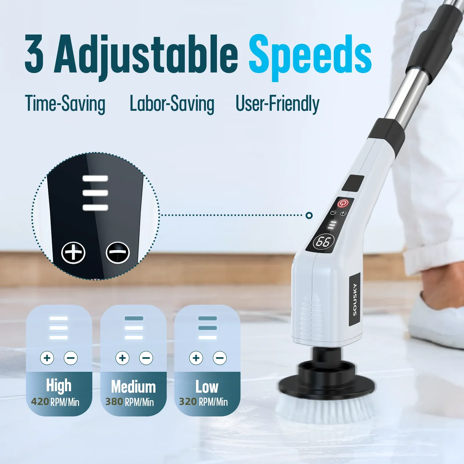 Brosse de nettoyage électrique sans fil, nettoyeur rotatif portatif pour douche, nettoyeur multifonctionnel avec 8 têtes pour salle de bain et cuisine 4