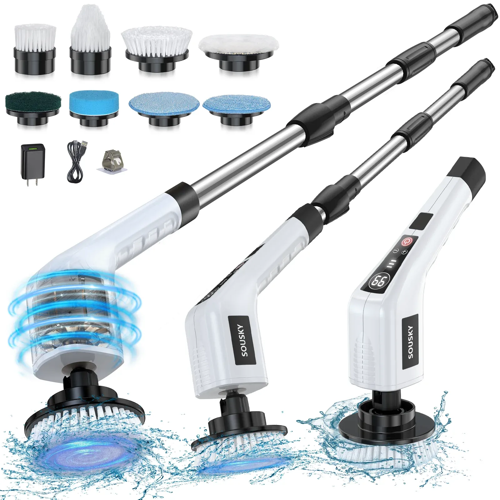 Brosse de nettoyage électrique sans fil, nettoyeur rotatif portatif pour douche, nettoyeur multifonctionnel avec 8 têtes pour salle de bain et cuisine 7