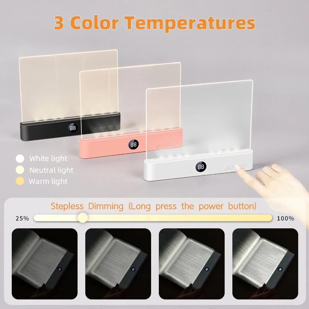 Lampe de lecture LED rechargeable à intensité réglable, 3 couleurs et minuterie 5
