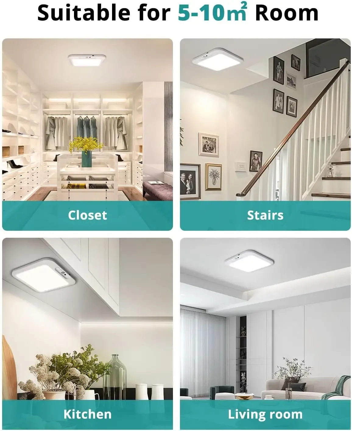 Plafonnier sans fil installé dans différents espaces de la maison