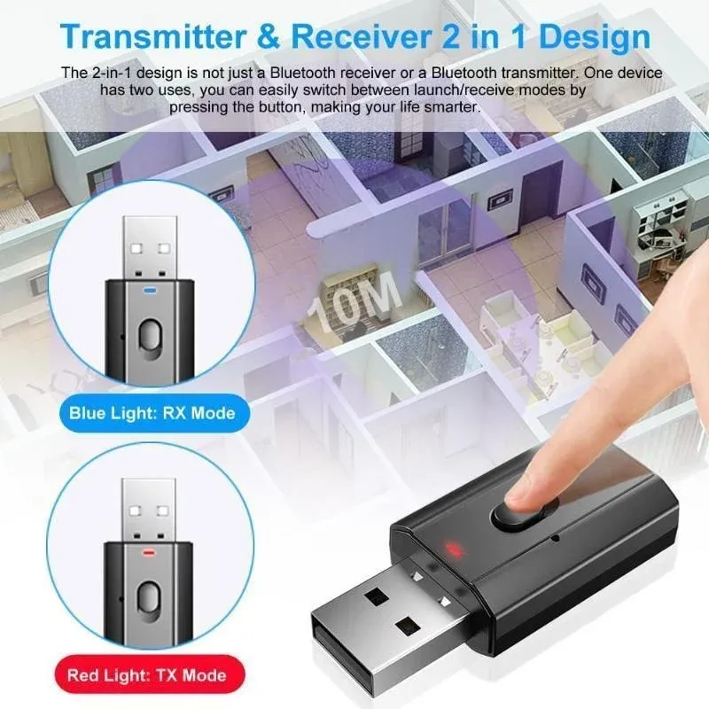 Adaptateur Bluetooth 5.0 pour PC, TV et voiture, audio et mains libres, prise AUX 3,5 mm et USB, émetteur-récepteur sans fil 4