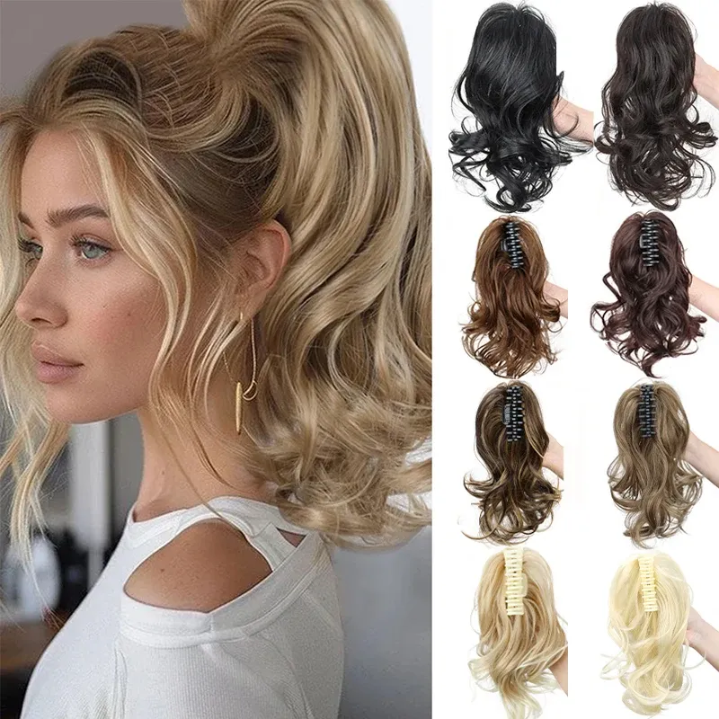 Extension queue de cheval courte bouclée de 30 cm, cheveux synthétiques pour femme, postiche à pince volumineux pour un usage quotidien