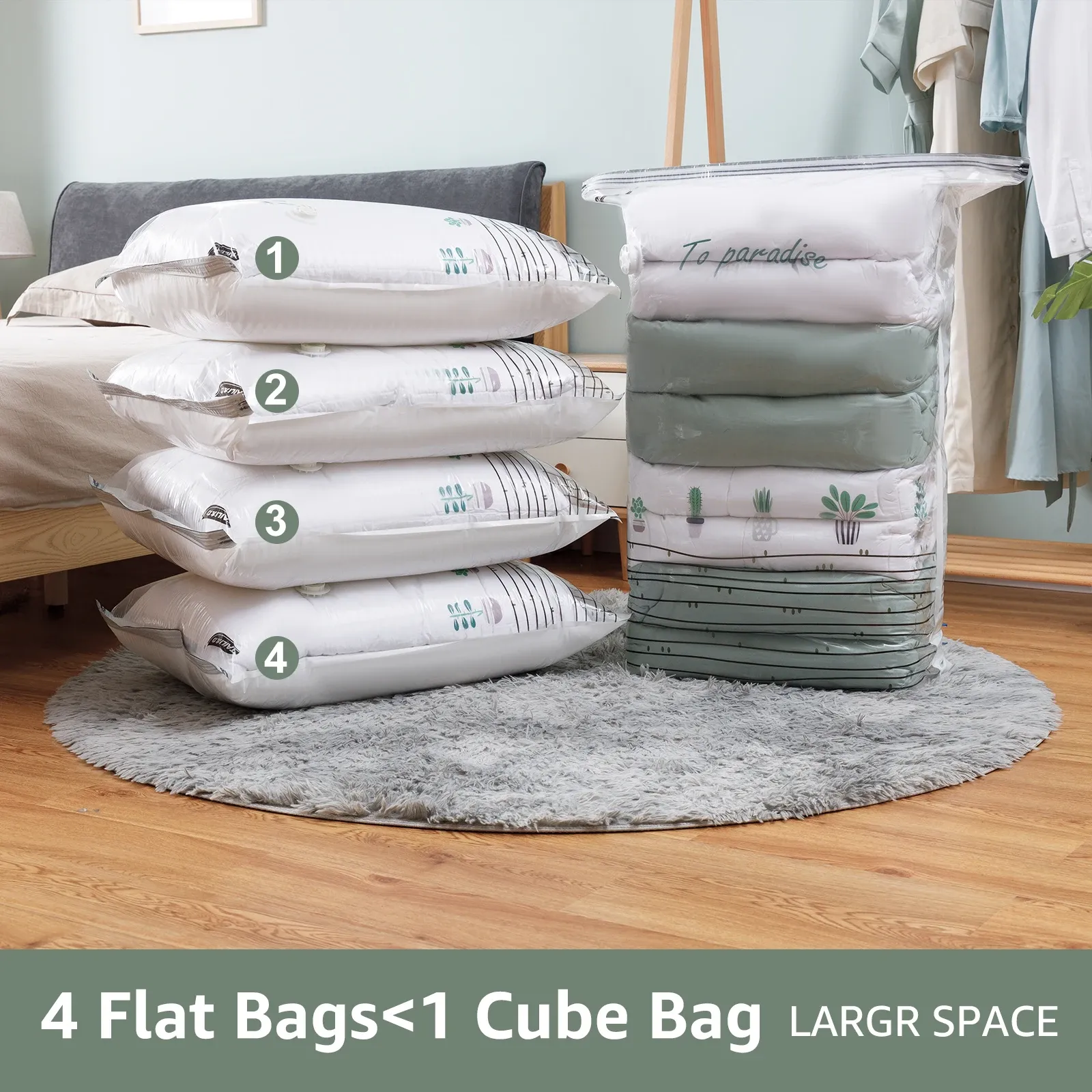Sacs sous vide cubiques TAILI, grand sac de rangement pour vêtements, couettes et couvertures, sans pompe, idéal pour le voyage 3