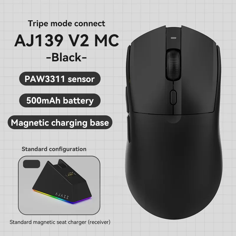 AJAZZ AJ139 V2 MC / AJ139 PRO Souris gaming sans fil, capteur PAW3311 / PAW3395, 12000 / 26000 DPI, batterie 500 mAh, souris Bluetooth pour PC 9
