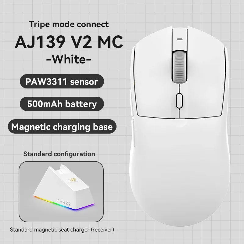 AJAZZ AJ139 V2 MC / AJ139 PRO Souris gaming sans fil, capteur PAW3311 / PAW3395, 12000 / 26000 DPI, batterie 500 mAh, souris Bluetooth pour PC 10