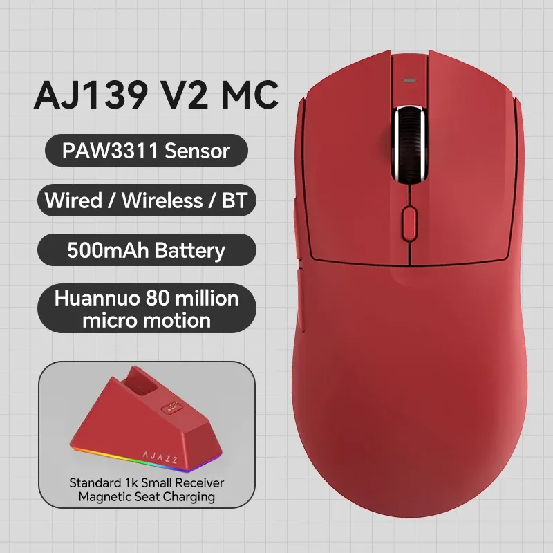 AJAZZ AJ139 V2 MC / AJ139 PRO Souris gaming sans fil, capteur PAW3311 / PAW3395, 12000 / 26000 DPI, batterie 500 mAh, souris Bluetooth pour PC 8