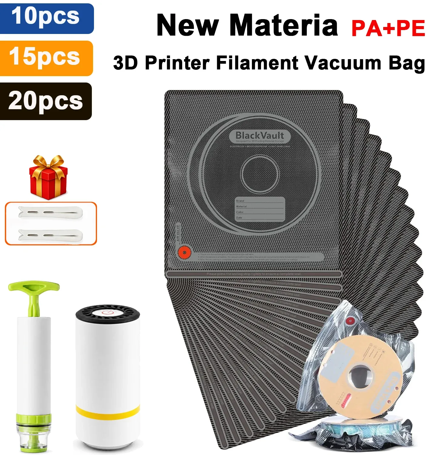 Kit de sacs de rangement sous vide pour filament 3D, sacs hermétiques réutilisables, protection contre la poussière et l'humidité
