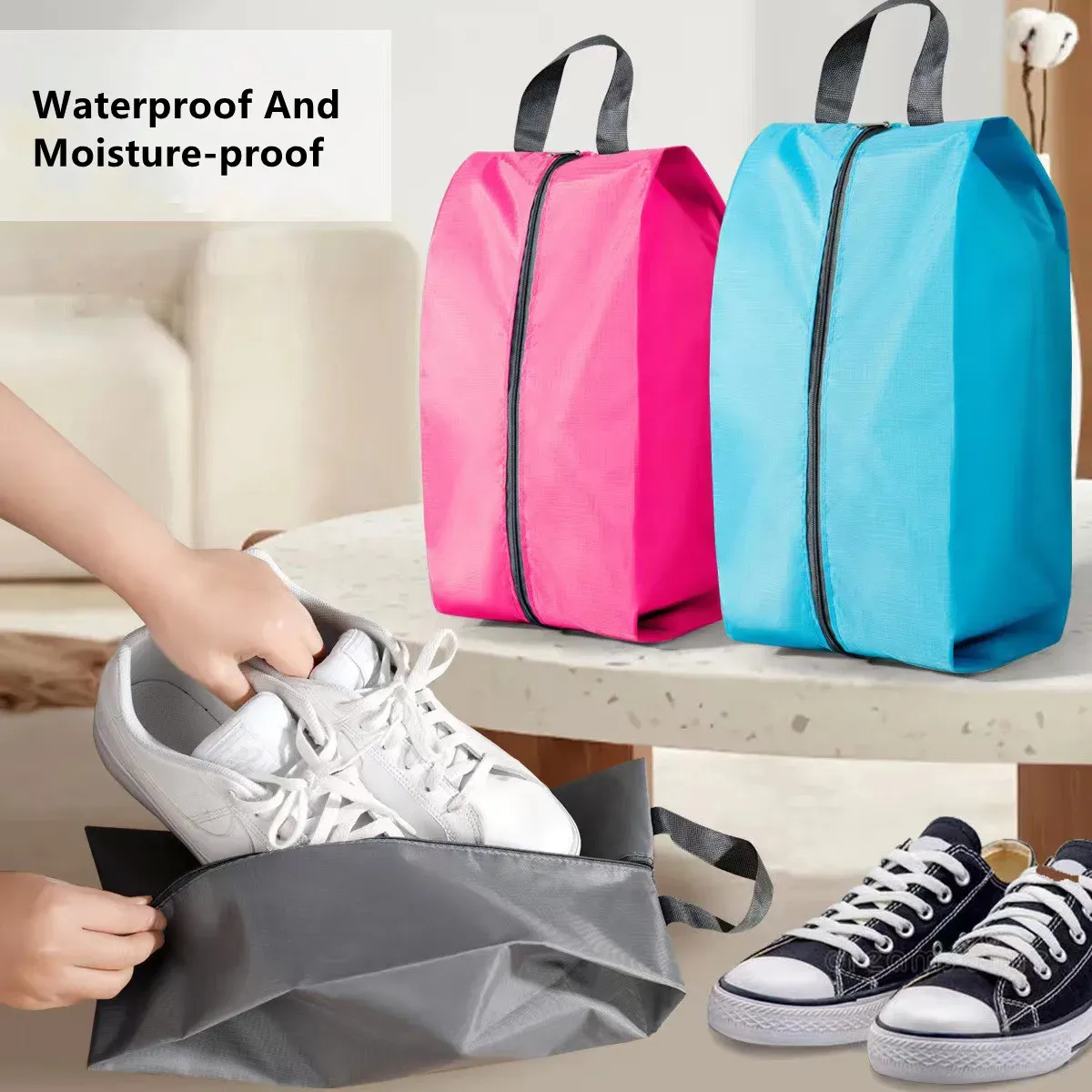 Sac de rangement pour chaussures anti-poussière, sac de voyage portable en nylon avec pochette robuste à fermeture éclair, organisateur de chaussures de poche étanche 2