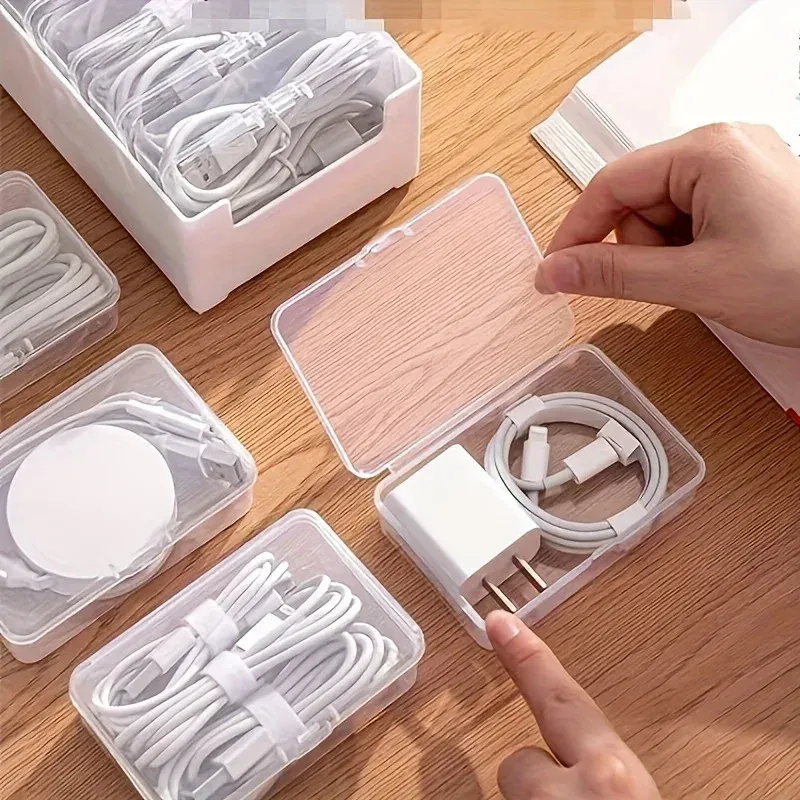 Boîte de rangement pour câbles de données avec 7 petits compartiments, organisateur de câbles de bureau 3