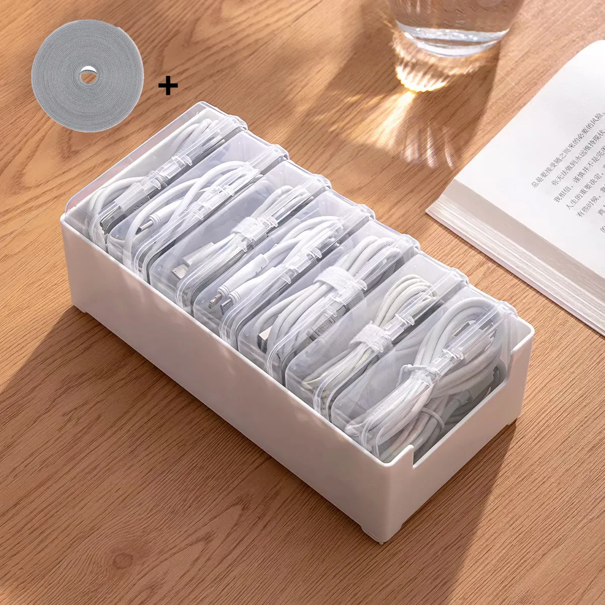 Boîte de rangement pour câbles de données avec 7 petits compartiments, organisateur de câbles de bureau 9