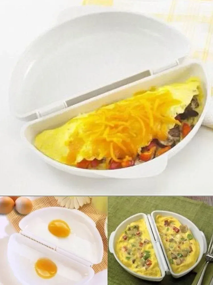 Cuiseur à œufs en silicone pour micro-ondes, plateau à omelette blanc, non toxique 3