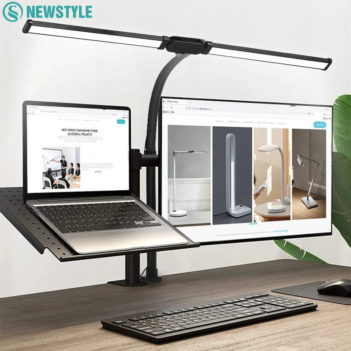 Lampe de bureau LED à pince en métal, 3 teintes de lumière réglables, 10 niveaux de luminosité, tête flexible et rotative pour la lecture et le travail sur ordinateur - Image 1