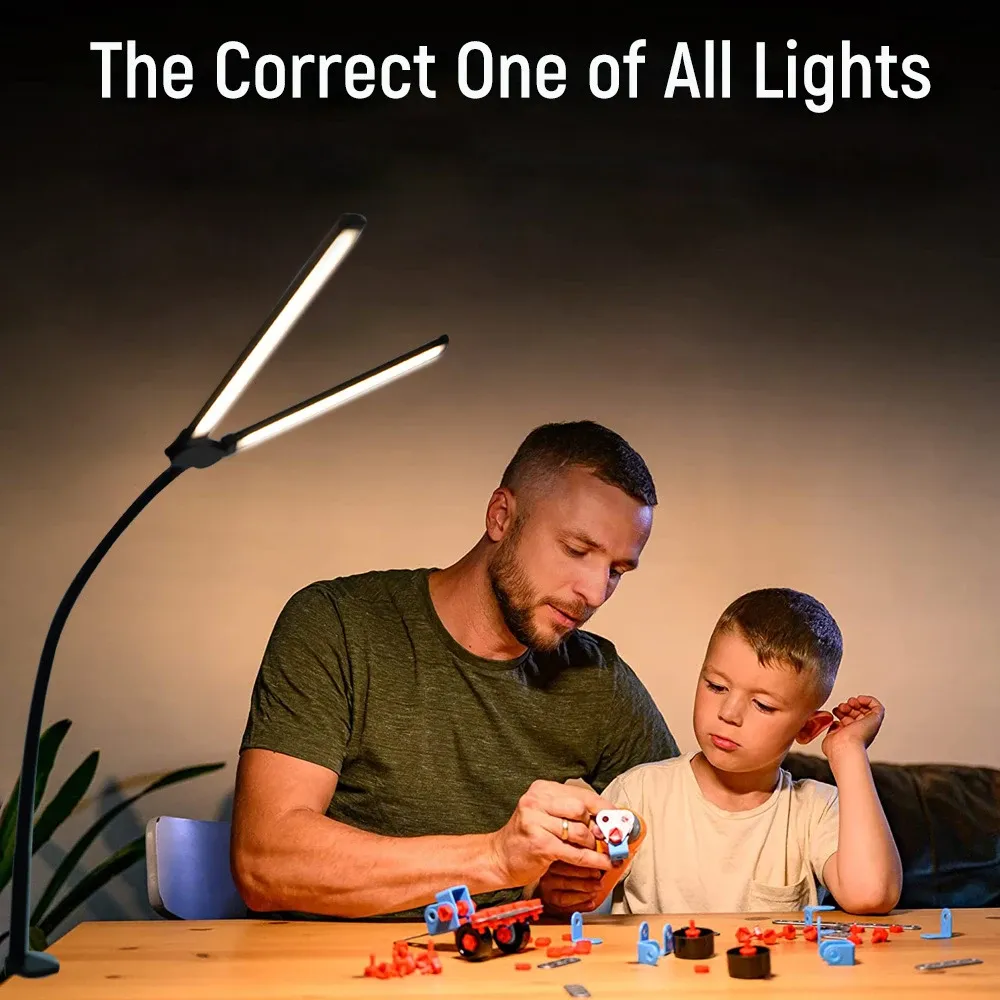 Lampe de bureau LED à pince en métal, 3 teintes de lumière réglables, 10 niveaux de luminosité, tête flexible et rotative pour la lecture et le travail sur ordinateur 2