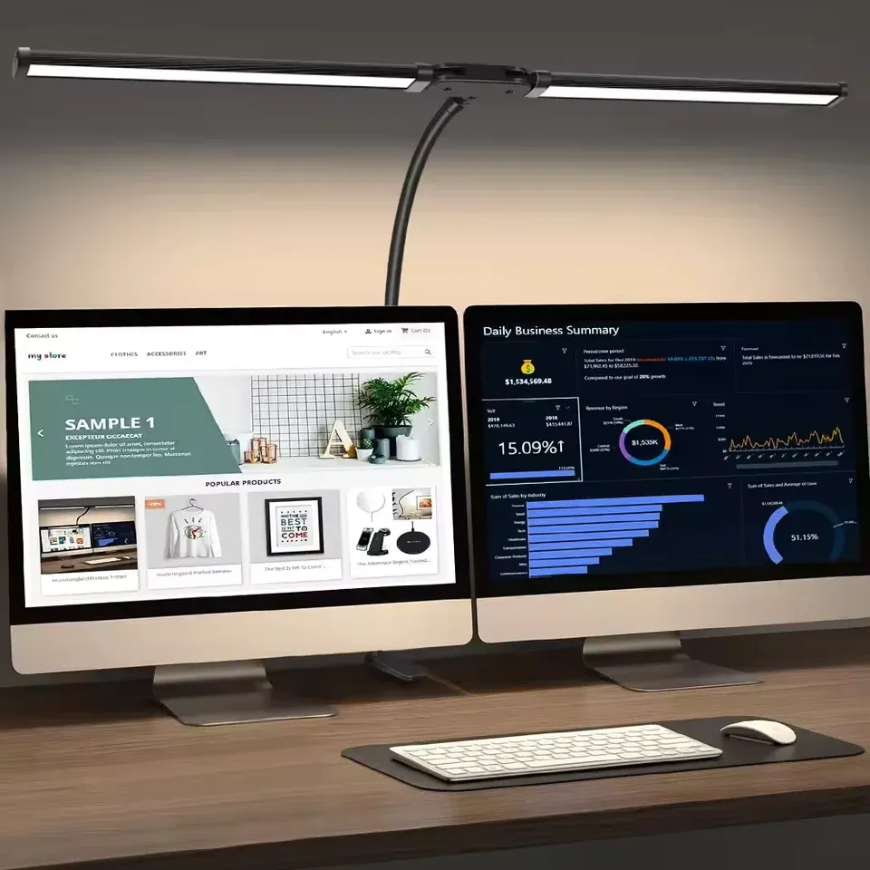 Lampe de bureau LED à pince en métal, 3 teintes de lumière réglables, 10 niveaux de luminosité, tête flexible et rotative pour la lecture et le travail sur ordinateur 8