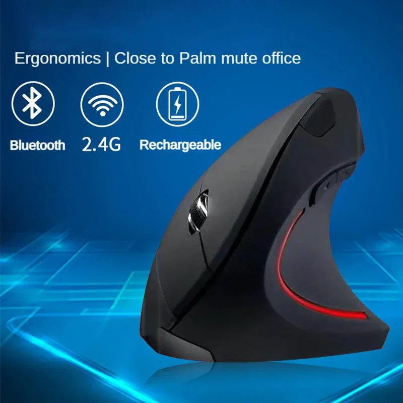 Souris verticale ergonomique sans fil Bluetooth 2.4G, 800/1200/1600 DPI, 6 boutons, repose-main latéral personnalisable, silencieuse, pour ordinateur et PC gaming