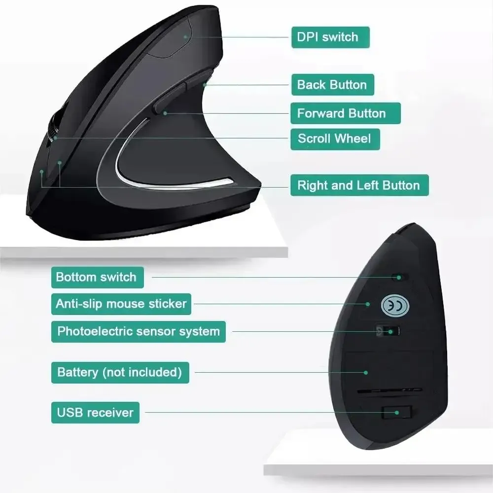 Souris verticale ergonomique sans fil Bluetooth 2.4G, 800/1200/1600 DPI, 6 boutons, repose-main latéral personnalisable, silencieuse, pour ordinateur et PC gaming 2