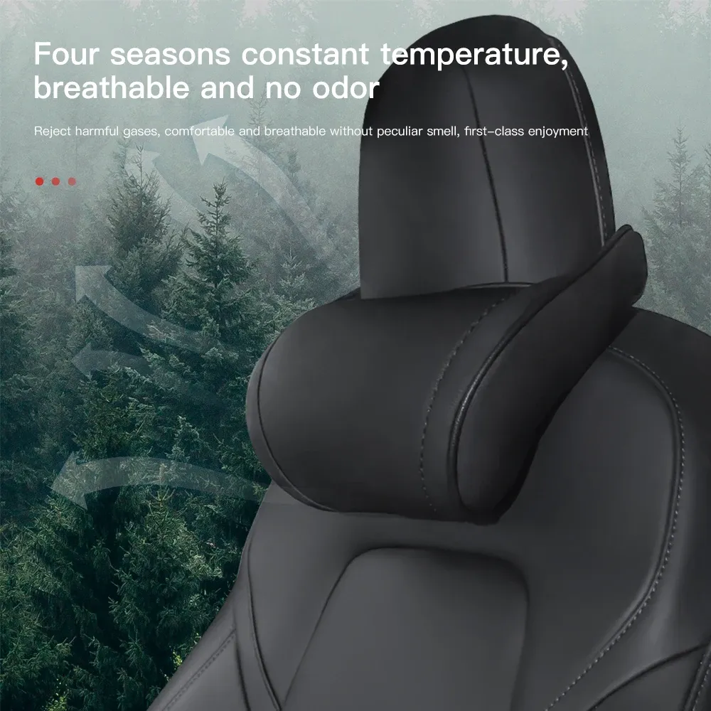 Appui-tête de siège YZ pour Tesla Model 3/Y/X/S, oreiller de cou en cuir PU à mémoire de forme 4