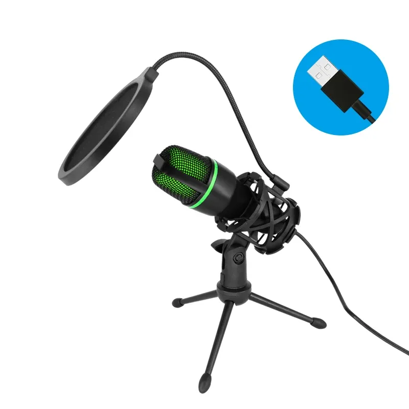 Microphone à condensateur USB professionnel pour PC portable, streaming, jeux vidéo et podcasts