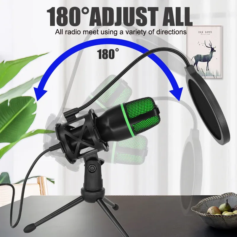 Microphone à condensateur USB professionnel pour PC portable, streaming, jeux vidéo et podcasts 4