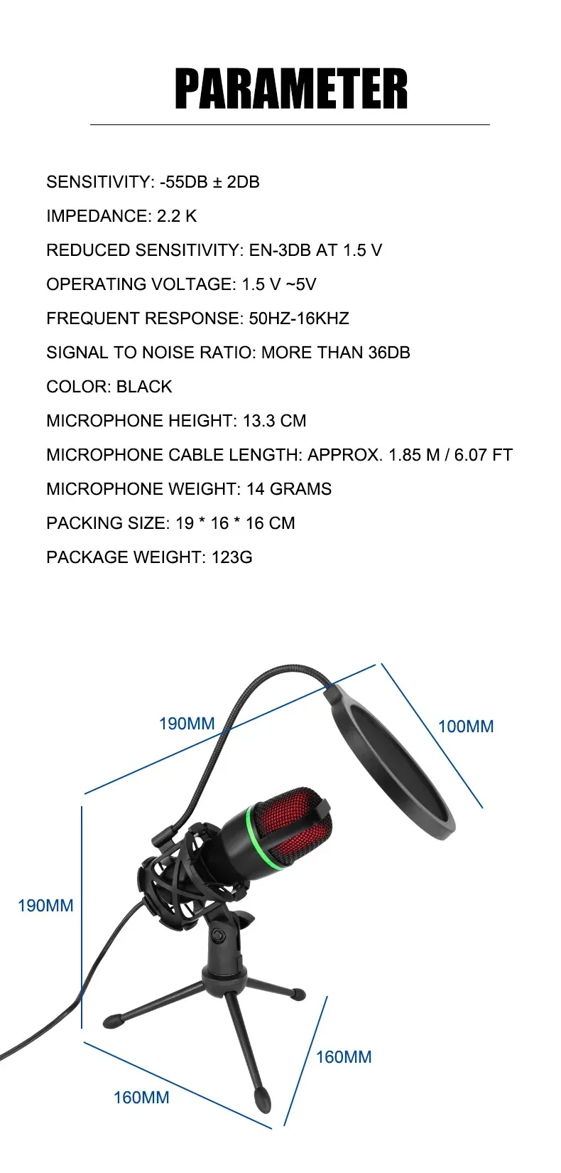 Microphone professionnel USB, vue complète