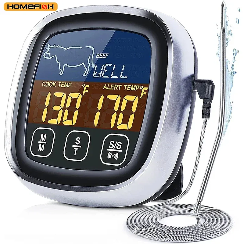 HOMEFISH Thermomètre numérique de cuisine pour viande en acier inoxydable, étanche, avec sonde