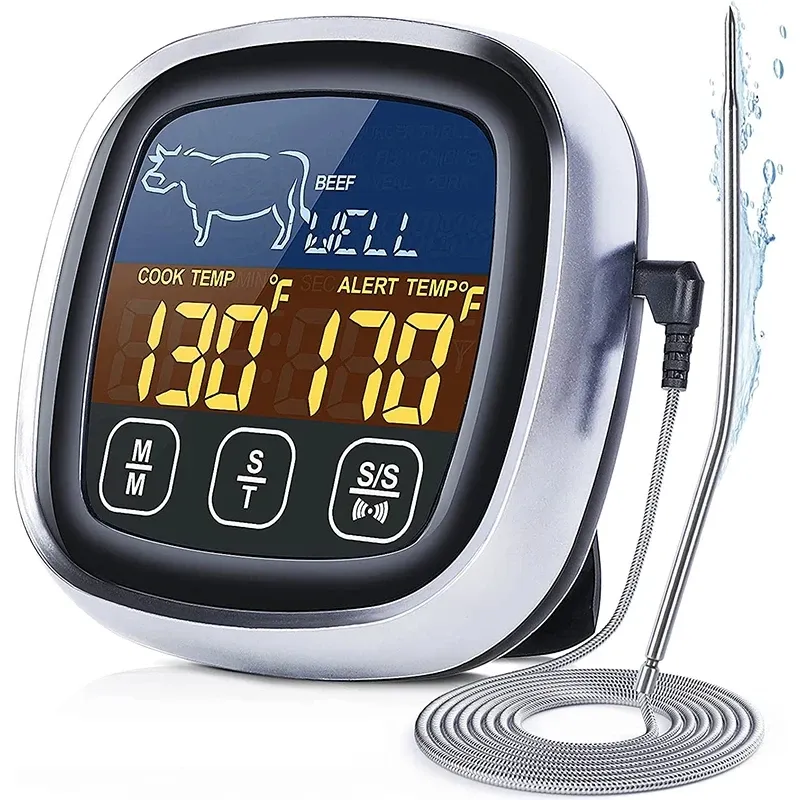 HOMEFISH Thermomètre numérique de cuisine pour viande en acier inoxydable, étanche, avec sonde 7